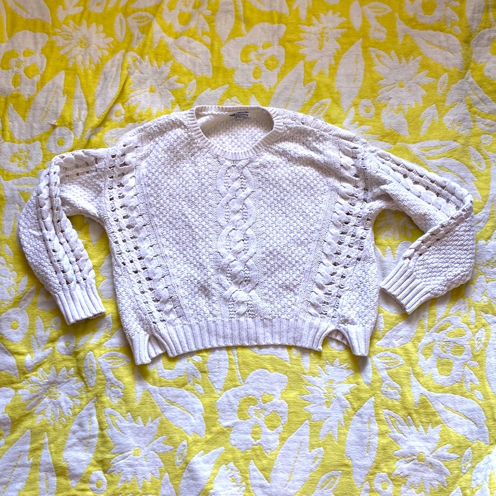 Sz Large Reunited Clothing White open knit sweater classic